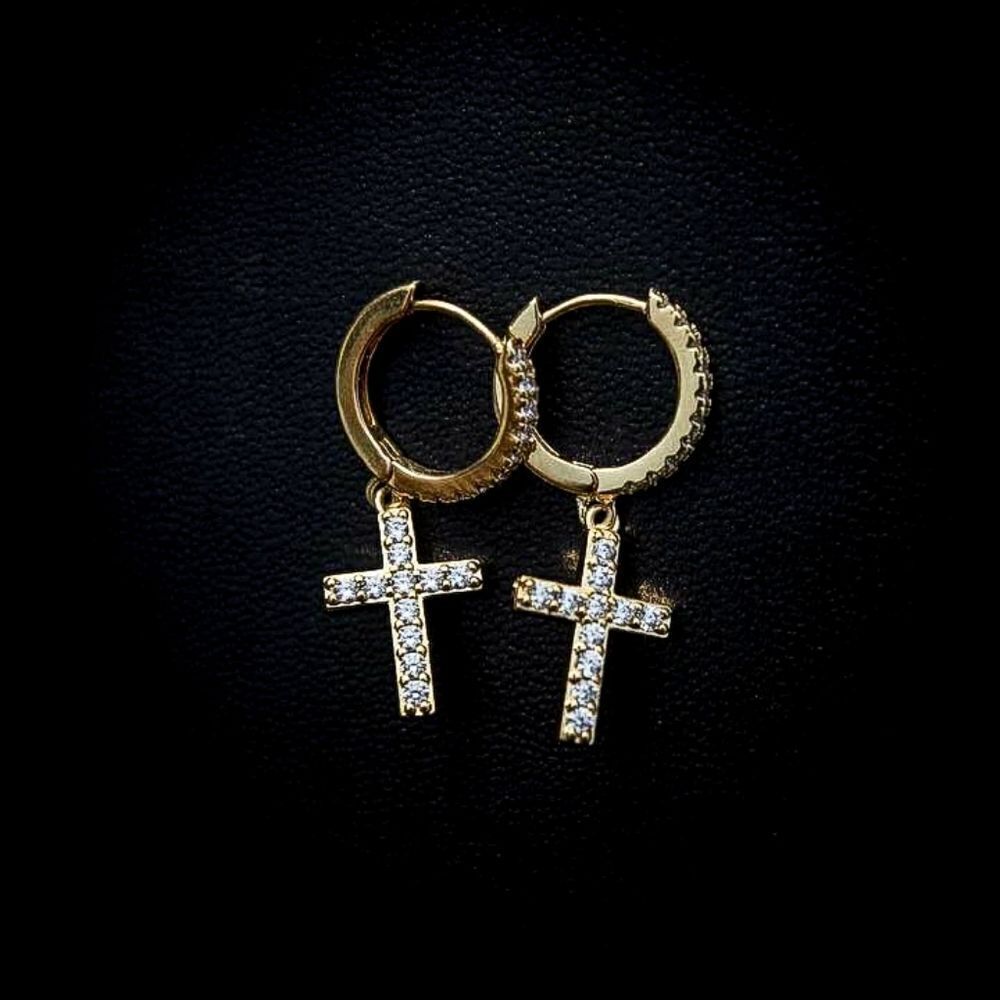 Gold Cross Hoop Earrings 